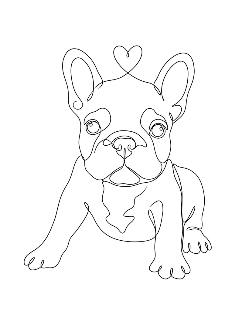 A one-line embroidery design of a French bulldog puppy